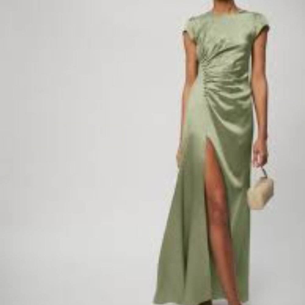 NWT Reformation Birch Dress 100% Silk Artichoke Green 12 - Picture 2 of 3